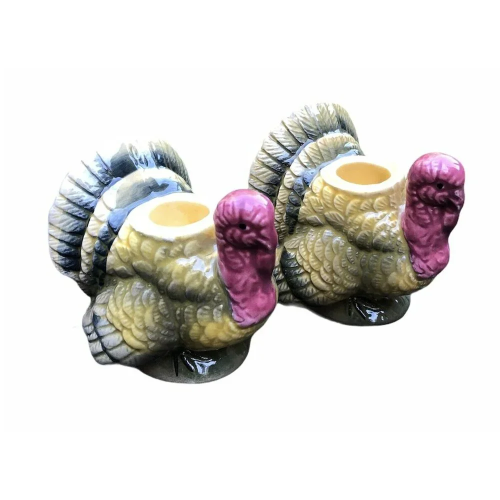 Turkey Candlestick Holders Vintage Taiwan Treasure Masters 3.5 inch Thanksgiving